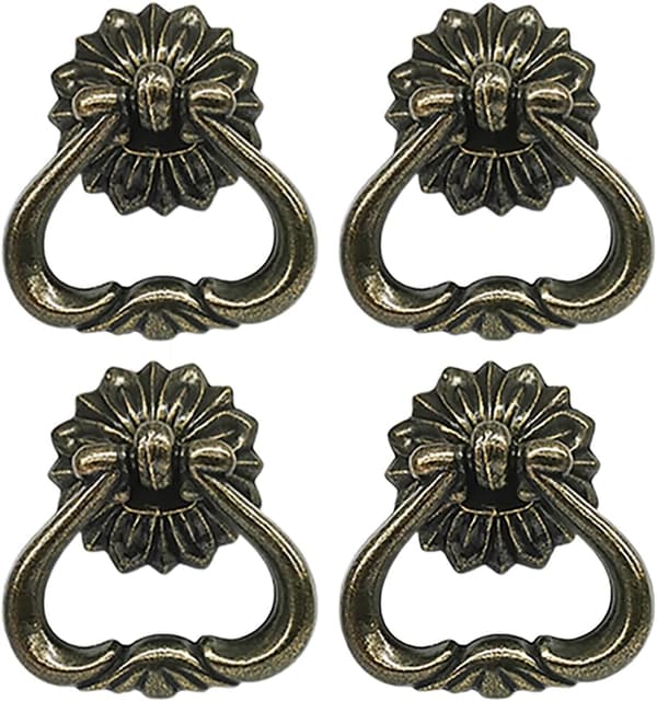 4-pak Antikke Messing Skabsknopper, Antikke Messing Skuffeknopper, Ringknopper til Kommodeskuffer, Vintage Ringknop Kommode H