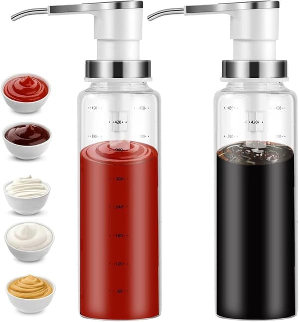 Saucedispenser 500ml Glasflaske Rustfri Pumpe Drypfri Ketchup Dressing [Ho]