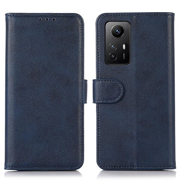 För Xiaomi Redmi Note 12S 4G PU Läder Plånboksfodral Kohud Textur Magnetiskt Skal Blue