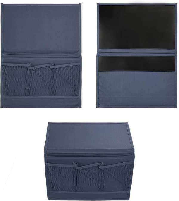 Bedside Caddy with 4 Pockets - Storage Holder for TV Remote, Phone, Glasses, and Magazines - Space-Saving Hanging Design for