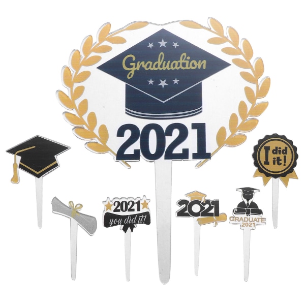 7pcs  Graduation Party Cake Insert Cards Dessert Acrylic Toppers Cake DecorsBlack18x12x0.02cm