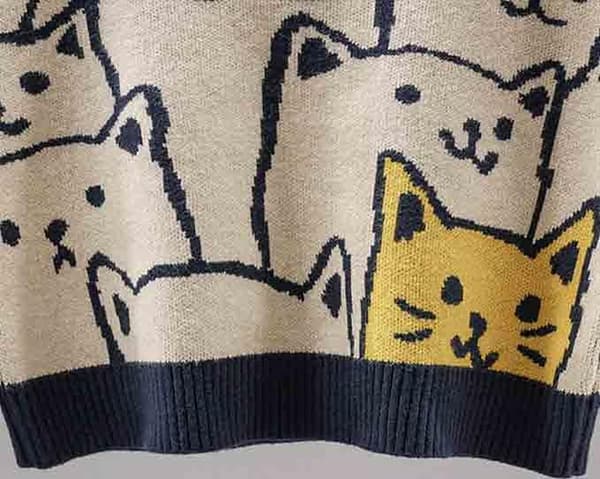 Strikket trøjevest til damer Ærmeløse trøjer Trøjer Kattemønstrede sweatshirts til vinter efterår forår