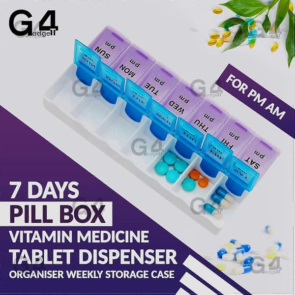 Heavy Duty 7-Day Pill Box Vitamin Medicine Tablet Dispenser Organizer Weekly Storage Case for PM AM