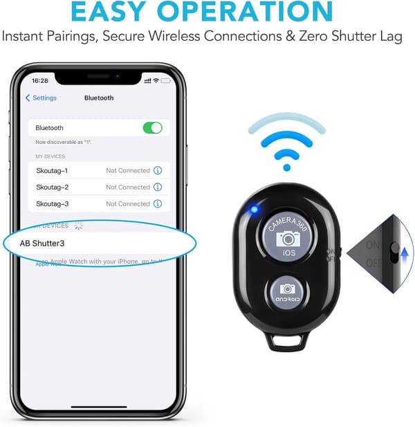 2-pack Trådlös Kamerafjärrkontroll - Trådlös Fjärrkontroll för iPhone & Android Telefoner iPad iPod Tablet, Klicker för Foton & Videor