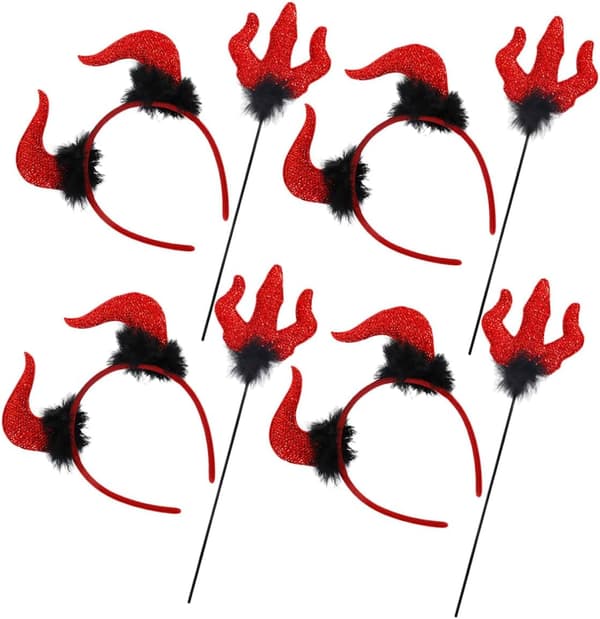 4 Sets Halloween Set Demon Horns Kit Spooky Headband and Trident Staff
