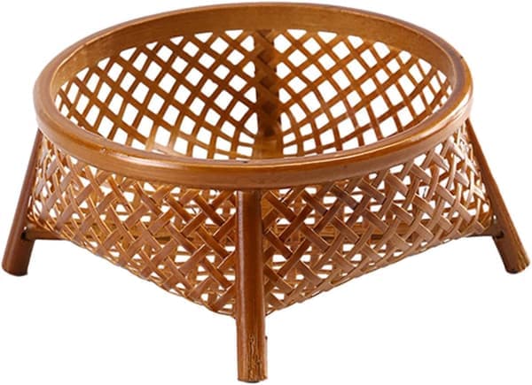 Handwoven Bamboo Fruit Basket, 14cm Round Multifunctional Breakfast and Storage Tray for Kitchen, Cafe, Restaurant Decor [Ho]