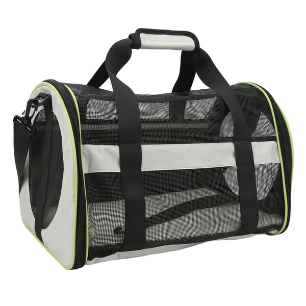 Pet Travel Carrier 600D Nylon Cat Dog Holder Foldable Carry Bag Adjustable Shoulder Strap Light Grey