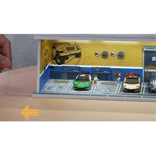 1/64 Diorama Bilgarage Model LED-belysning By Biludstillingslokale Scene til Miniaturekøretøjer Display Model Samlet Park