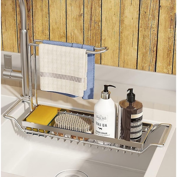 Svampeholder til køkkenvask, teleskopisk vask i rustfrit stål Opbevaringsstativ-holder til teleskopvask i rustfrit stål