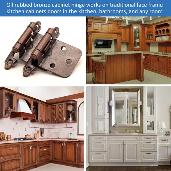 Kitchen Cabinet Hinges Bronze, (10 Pairs/20 Pcs) 1/2 Inch Variable Overlay Self-Closing Surface Mounted Cabinet Door Hinges Hardware for Kitchen Cabinets