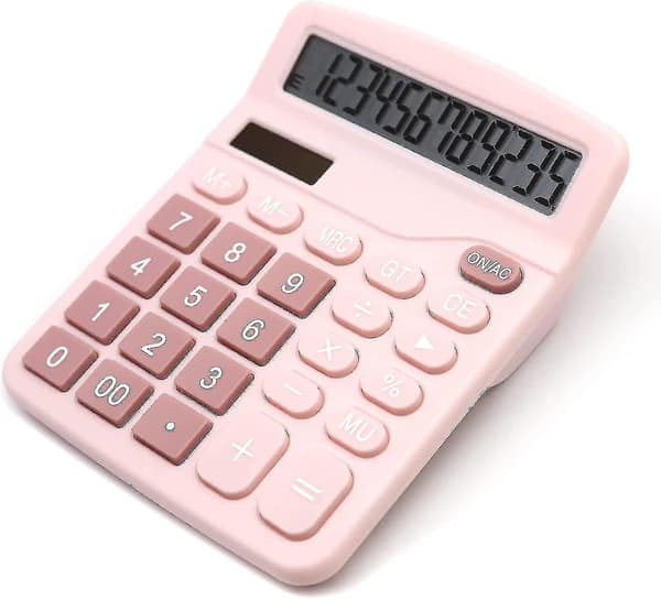 Rosa Kalkulator, skrivebordskalkulator 12 sifre med stor LCD-skjerm