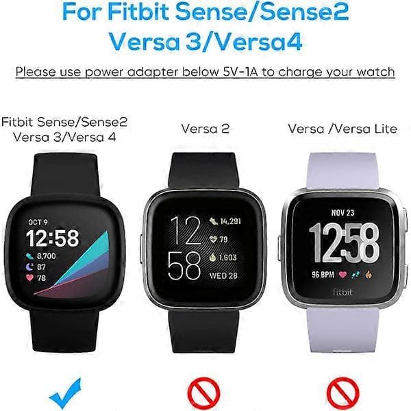 2-pack laddningskablar kompatibla med Fitbit Sense/Sense 2 och Versa 4/Versa 3 Smartklockor (3.3/1ft) [DB]