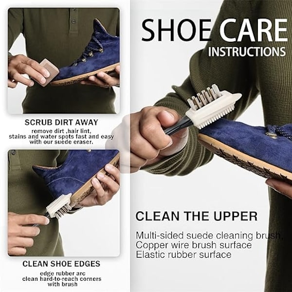 Suede sko rengøringskit. Suede børste og suede viskelæder til sko og støvler. Nyt Suede Tørrengørings Essentials Kit og