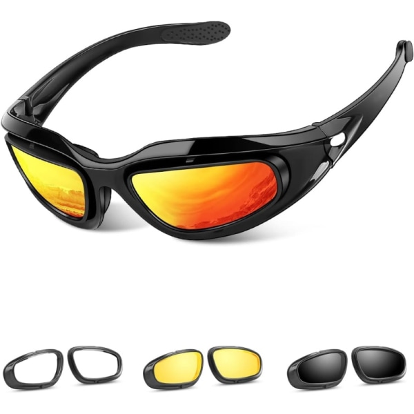 Polariserede motorcykelkørebriller Briller til mænd Skum , vindtætte anti-støv solbriller m/ 4 udskiftelige linsesæt og etui