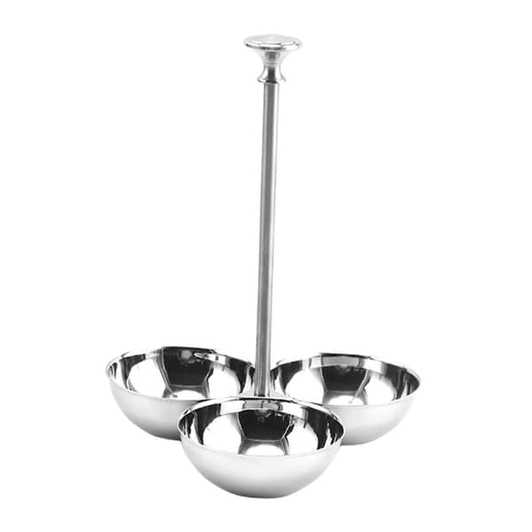 Snacks- og krydderboller i rustfritt stål med 3 rom og stativ, tåler oppvaskmaskin