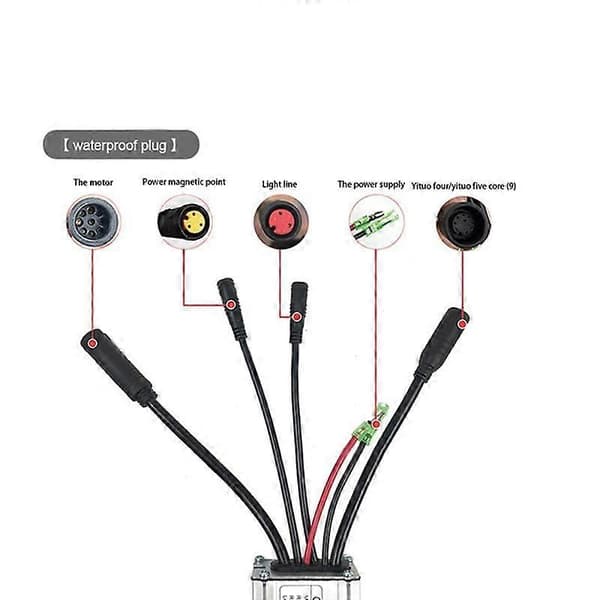 E-Bike Controller 36V / 48V 9 Rør 15A Vandtæt Stik Controller til 36V / 48V 250W Børsteløs Motor