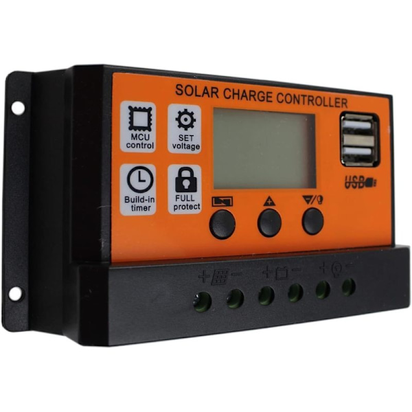 Aurinkoenergian lataussäädin, 12V/24V 60A aurinkopaneeliakun lataussäädin, kaksi USB-liitäntää, LCD-näyttö, aurinkoenergian ohjain