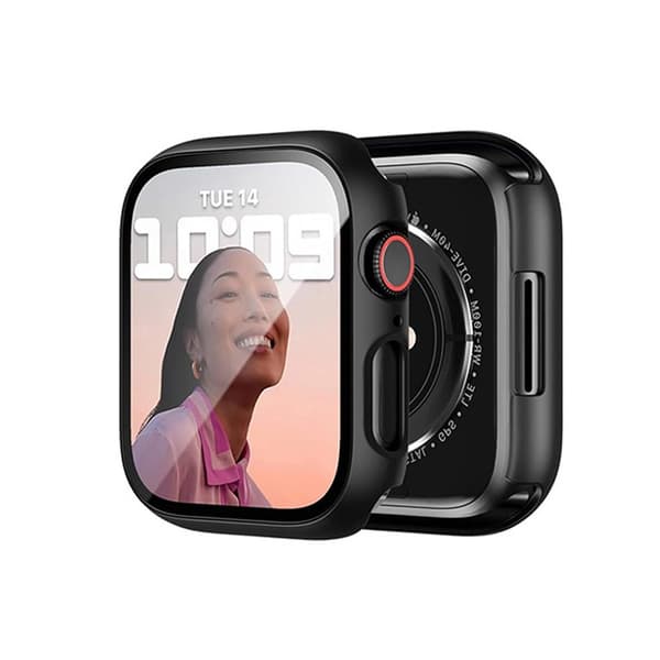 Protective Case Compatible with Apple Watch 46mm (10th Gen) - Black PC + Tempered Glass