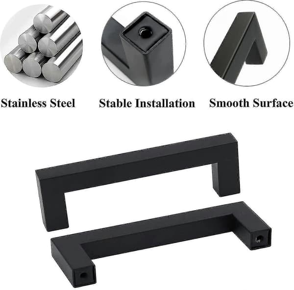 5 Black Stainless Steel Handles for Cabinets and Doors, Hole Spacing 96mm, with Screws