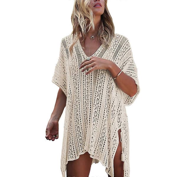 [newpattern] Strandpool baddräkter dam baddräkt ärmar virkad klänning