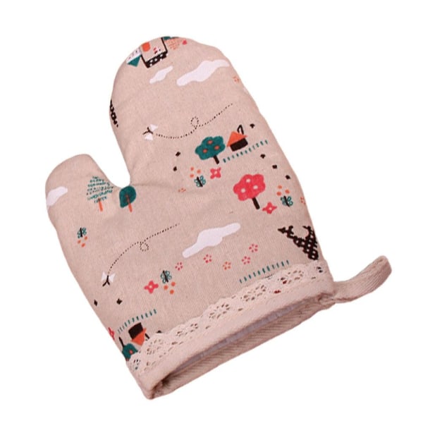 1 Pair Kitchen Baking Gloves Cotton And Linen Oven Gloves With Thick Insulation For Baking (tree Pattern)25X18CM