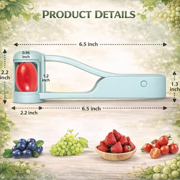 Grape and Cherry Tomato Slicer, Grape Slicer Tool - Fruit Slicer in One Second for Cherry Tomatoes, Small Fruit Slicer (Blue)
