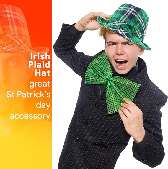 St Patrick's Day Fedora Hat - Irsk Ternet Nissehat til Mænd Kvinder Børn - Grønt Kostumetilbehør til Fest