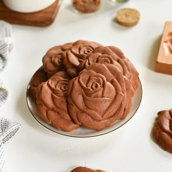 Utskåret Tre Pepperkakeform, 3D Tre Bakeform Kakeform Press Stempelformer, Kakeformsett med Provance Rose Kakestempel