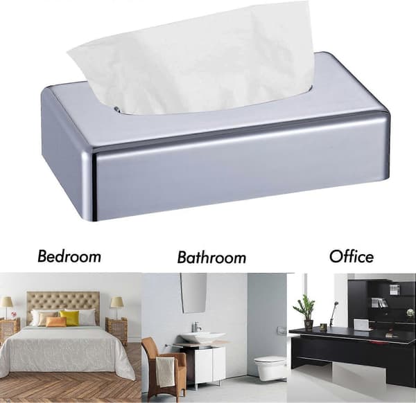 Tissue Dispenser Chrome, Rectangular Facial Tissue Box Holder Flat Napkin Dispenser for Bathroom Countertops (Chrome Silver)