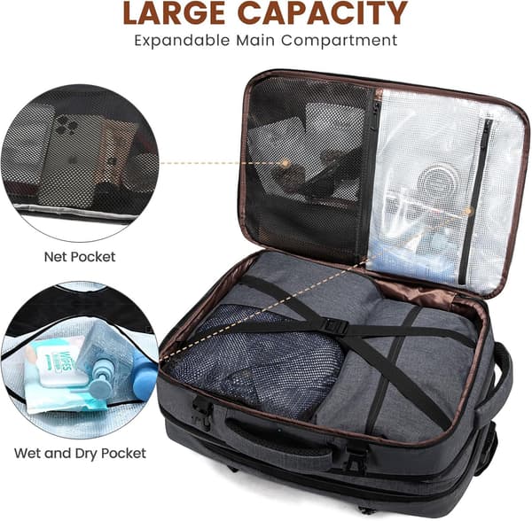 Large 40L Cabin Backpack, 17-inch Laptop Backpack, Splash-proof Work Backpack