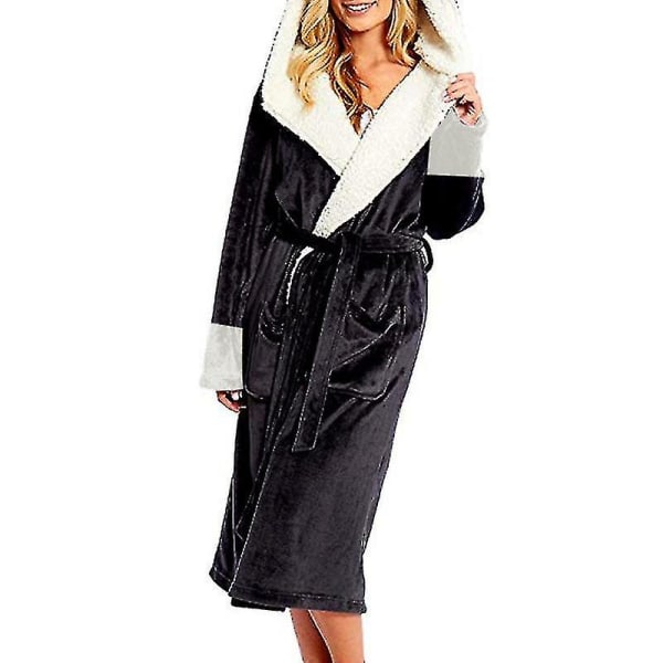 Sherpa Fleece Badekåbe Kvinder Blød Morgenkåbe Hætte Fluffy Håndklæde Badekåbe 4XL Sort 4XL Black
