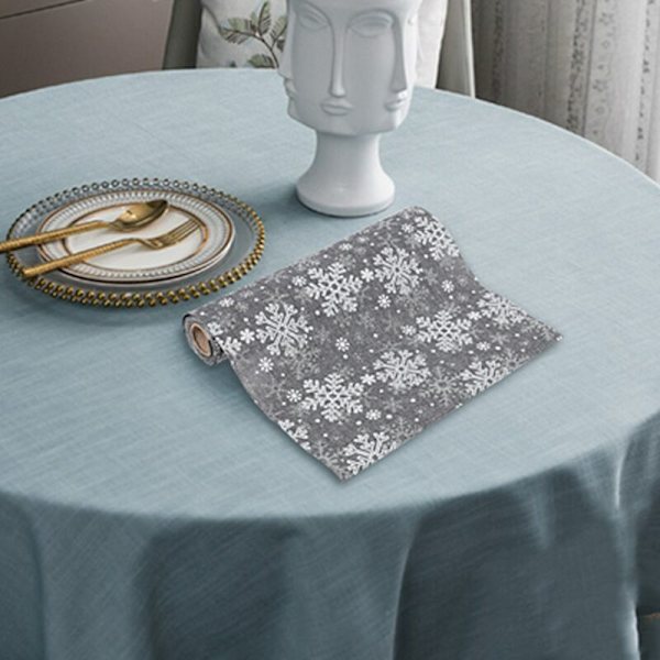 Christmas Table Runner, Table Decorations, Polyester Table Flag, Tablecloths, Party Table Decoration, Snowflake Printed Tablecloths, Grey