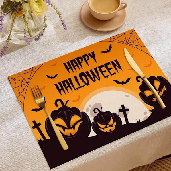 Bordsplasser Halloween Natt Bordsplasser Spisebordsplasser Sett Sammenleggbar Halloween Spisebord Sett med 4