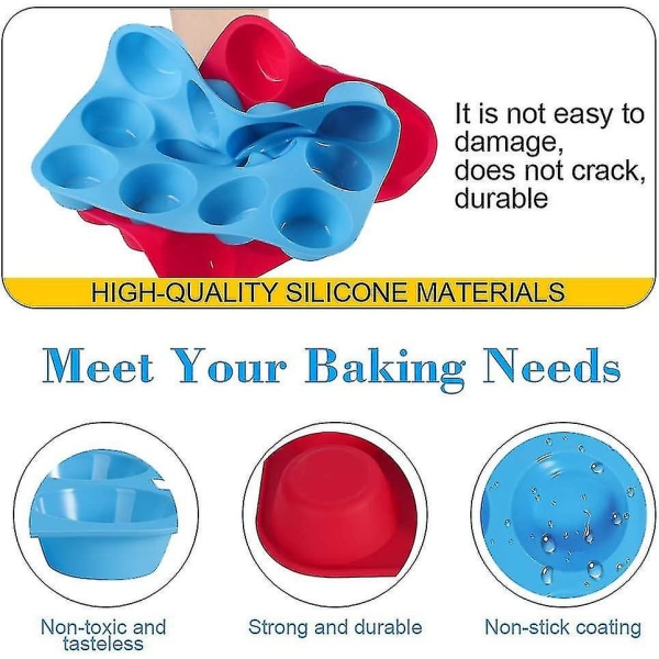 Silikon Muffinsbakke, 2 Pakker Muffinforme 12 Kopper Store, Non-stick Cupcakeform