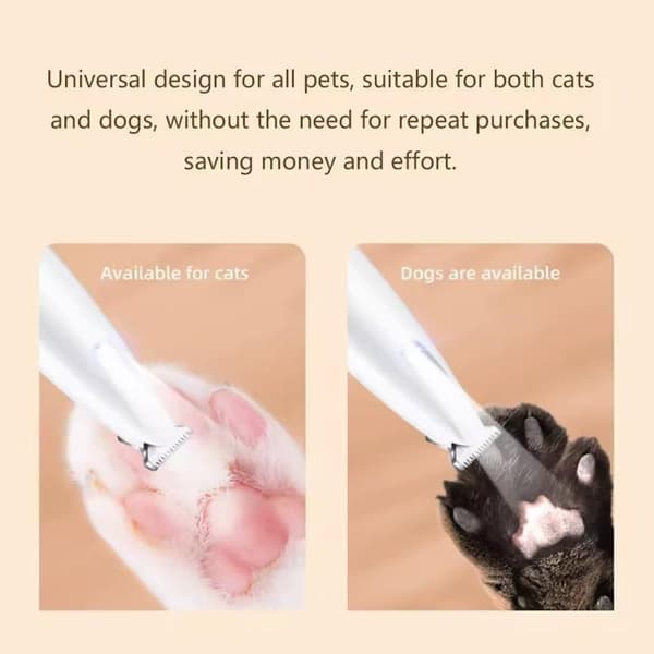Cordless Pet Hair Trimmer with LED Light - Quiet, Rechargeable White vit Hvid