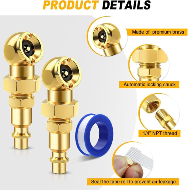 2-pack utmärkt kulledsluftchuckset, bärbar däckchuck, 1/4 \" NPT stängd flödesdäckpumpmunstycke med snabbkoppling, för luftkompressor