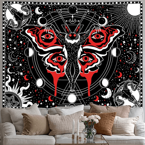 95x73CM Mothman Vægtæppe Skalle Vægtæppe Gotisk Vægtæppe Sort Rød Vægtæppe Mandala Vægtæppe til Soveværelse Stue Hjemmeindretning