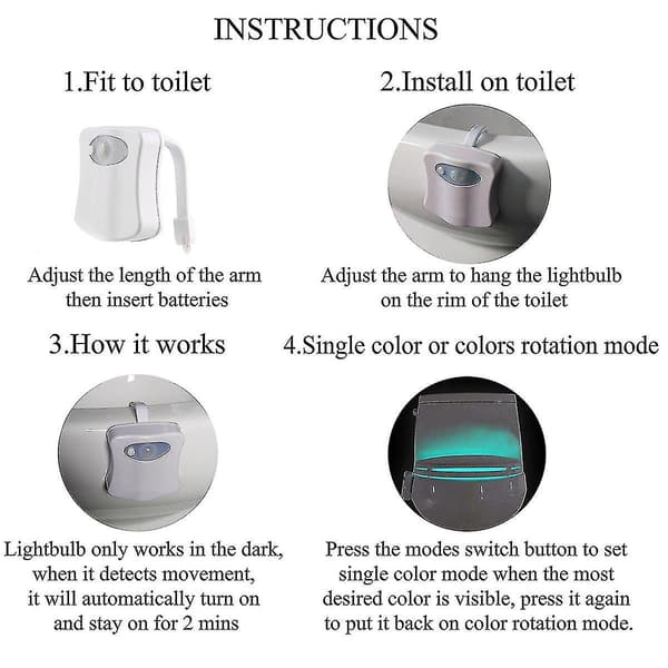 Waterproof Toilet Night Light, 8 Colors Changing, Automatic Sensor Kit