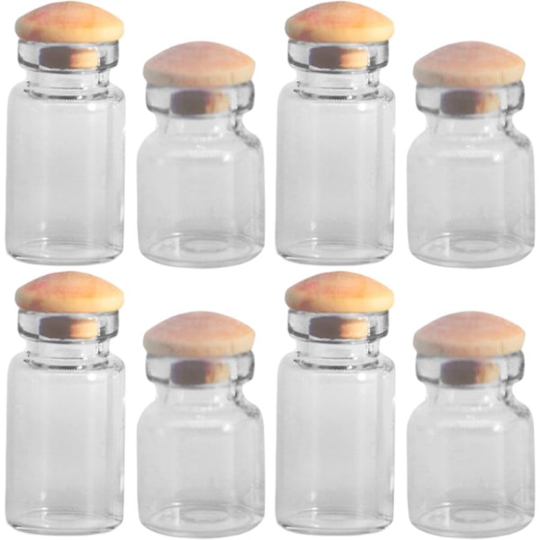 8 st Miniatyr Glasflaskor Dockhus Mini Glasflaskor Med Proppar Lekflaskor 1.2 1.28x1.28x2.75cm