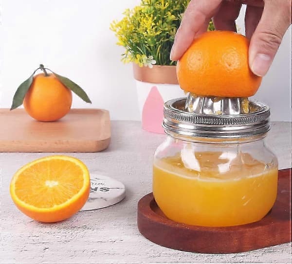 Mason Jar Juicerlåg i rustfrit stål, 2-delt sæt til krukker med bred åbning, citruspresser og citronpresser [DB]