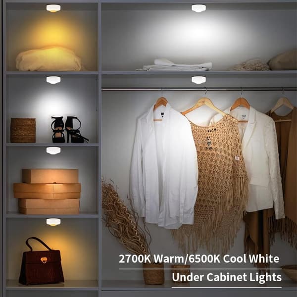 Puck Lights with Remote Control, Dimmable Push Lights Battery Operated with Timer, Adjustable Daylight and Warm White Stick-on Night Lights