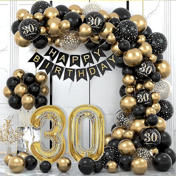 30. Syntymäpäiväjuhlat Naisille, Onnellinen Syntymäpäivä Garland Pallon Musta Kulta Koriste