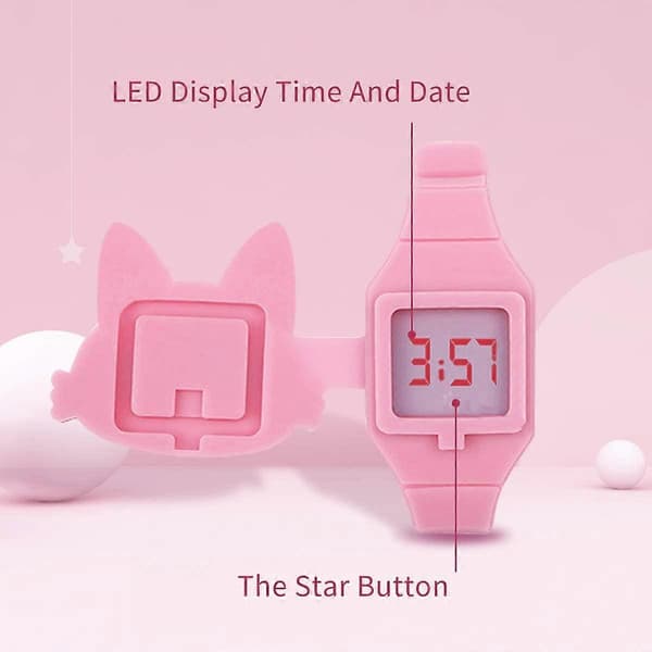 Barnklocka, Flickklocka Digital Söt Form LED Mode Silikonband Musselskal Design Armbandsur Flicka