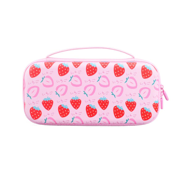 Switch 2 Case with Shoulder Strap - Pink Strawberry Design, EVA Hard Shell, Portable Handbag for NS2 Game Console