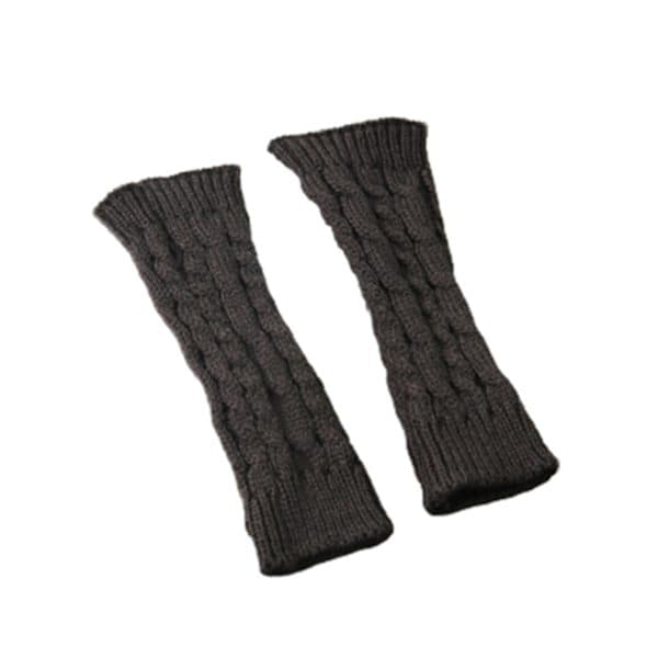 Unisex Winter Thick Warm Knitted Stretch Fingerless Half-Finger Flat Long Gloves Dark Grey