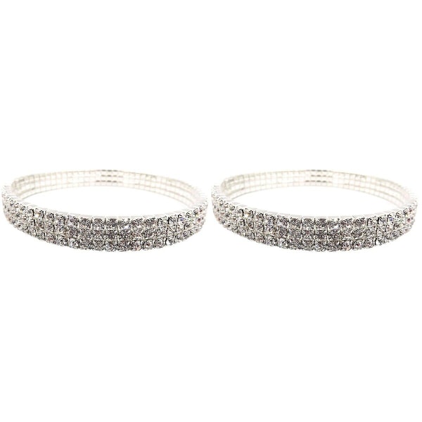 3 stk. Sexy Ankelkæder Glimtende Krystal Rhinestone Stræk Tennis Ankelarmbånd Dekorative Tre-lags Elastisk 2pcs