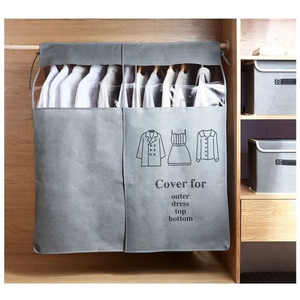 Transparent Garment Covers with Dustproof Window, Universal Clothes Rack Protector - 90x110 cm, Grey