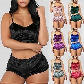 Dam Sammet Nattkläder Mode Sexig Spaghettiband Shorts Pyjamasset