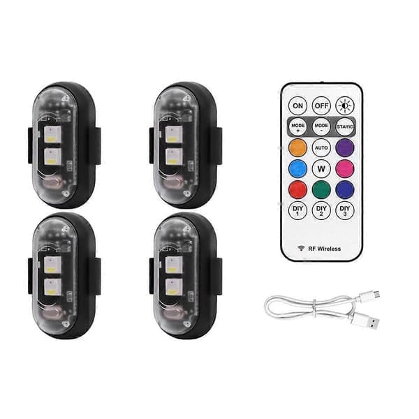 4pcs Wireless LED Strobe Lights with Remote Control, 8 Colors USB Charging Waterproof Emergency Warning Lights