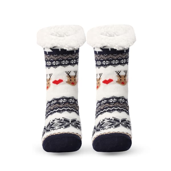 1 Pair Non-Slip Socks Warm Thick Socks Navy Blue Love Deer